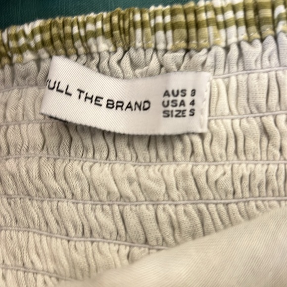 Faithfull the Brand Leilani Shirred Checked Linen Mini Dress, Sage Green, SM - Picture 6 of 7